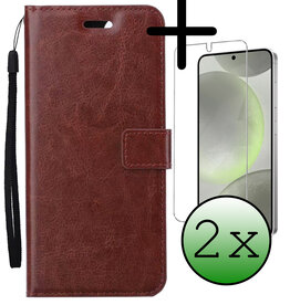 BASEY. BASEY. Samsung Galaxy S24 Plus Hoesje Bookcase Met 2x Screenprotector - Bruin