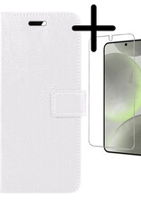 BASEY. Hoes Geschikt voor Samsung S24 Plus Hoesje Bookcase Hoes Flip Case Book Cover Met Screenprotector - Hoesje Geschikt voor Samsung Galaxy S24 Plus Hoes Book Case Hoesje - Wit