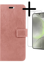 BASEY. Hoes Geschikt voor Samsung S24 Plus Hoesje Bookcase Hoes Flip Case Book Cover Met Screenprotector - Hoesje Geschikt voor Samsung Galaxy S24 Plus Hoes Book Case Hoesje - Rosé goud