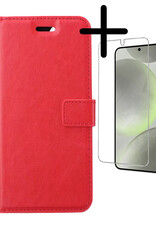 BASEY. Hoes Geschikt voor Samsung S24 Plus Hoesje Bookcase Hoes Flip Case Book Cover Met Screenprotector - Hoesje Geschikt voor Samsung Galaxy S24 Plus Hoes Book Case Hoesje - Rood