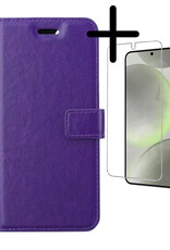 BASEY. Hoes Geschikt voor Samsung S24 Plus Hoesje Bookcase Hoes Flip Case Book Cover Met Screenprotector - Hoesje Geschikt voor Samsung Galaxy S24 Plus Hoes Book Case Hoesje - Paars