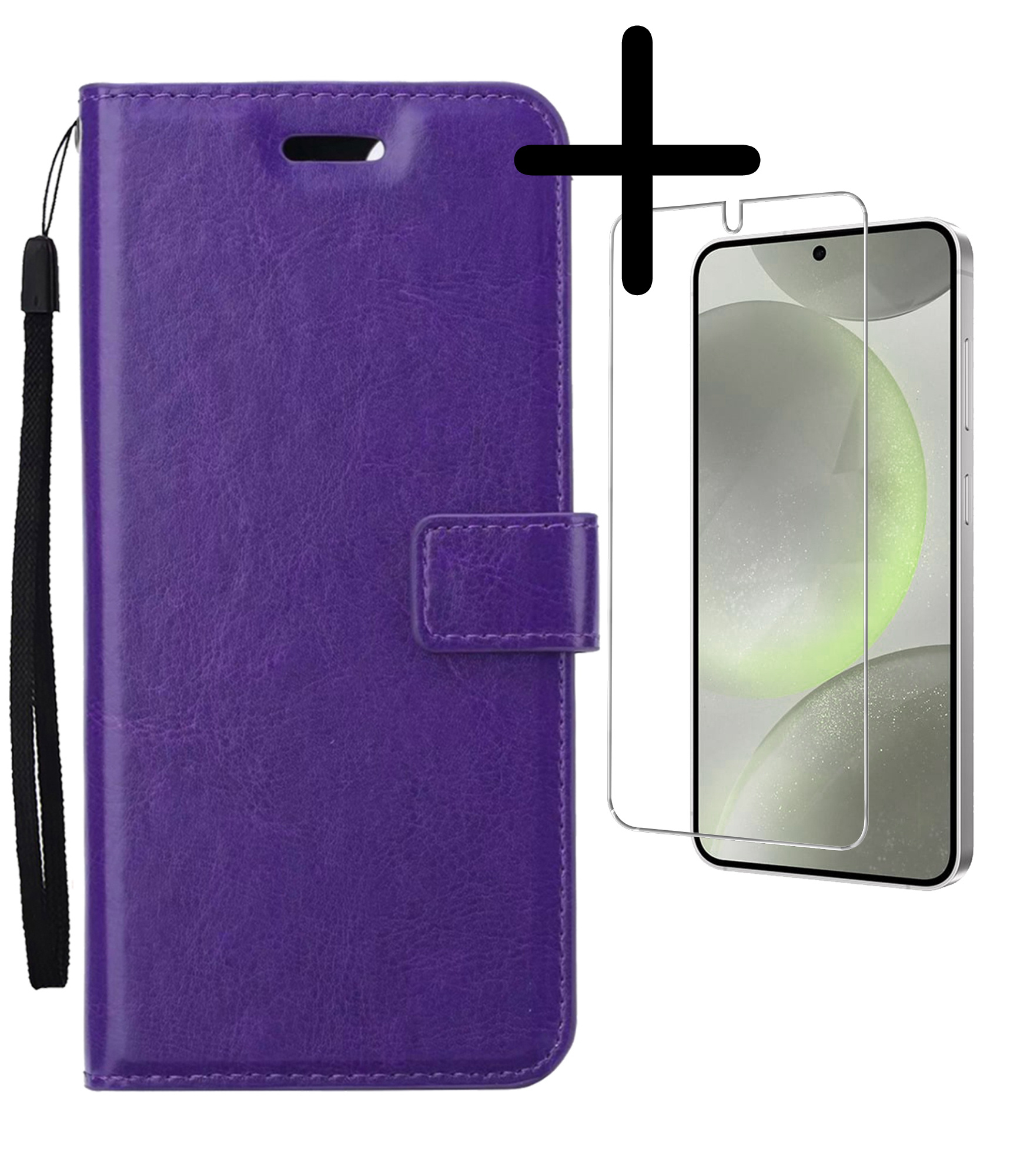 BASEY. Hoes Geschikt voor Samsung S24 Plus Hoesje Bookcase Hoes Flip Case Book Cover Met Screenprotector - Hoesje Geschikt voor Samsung Galaxy S24 Plus Hoes Book Case Hoesje - Paars