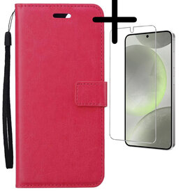 BASEY. BASEY. Samsung Galaxy S24 Plus Hoesje Bookcase Met Screenprotector - Donkerroze