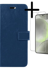 BASEY. Hoes Geschikt voor Samsung S24 Plus Hoesje Bookcase Hoes Flip Case Book Cover Met Screenprotector - Hoesje Geschikt voor Samsung Galaxy S24 Plus Hoes Book Case Hoesje - Donkerblauw