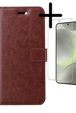 BASEY. Hoes Geschikt voor Samsung S24 Plus Hoesje Bookcase Hoes Flip Case Book Cover Met Screenprotector - Hoesje Geschikt voor Samsung Galaxy S24 Plus Hoes Book Case Hoesje - Bruin