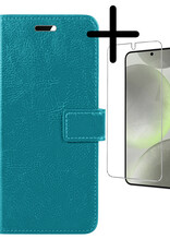 BASEY. Hoes Geschikt voor Samsung S24 Plus Hoesje Bookcase Hoes Flip Case Book Cover Met 2x Screenprotector - Hoesje Geschikt voor Samsung Galaxy S24 Plus Hoes Book Case Hoesje - Turquoise