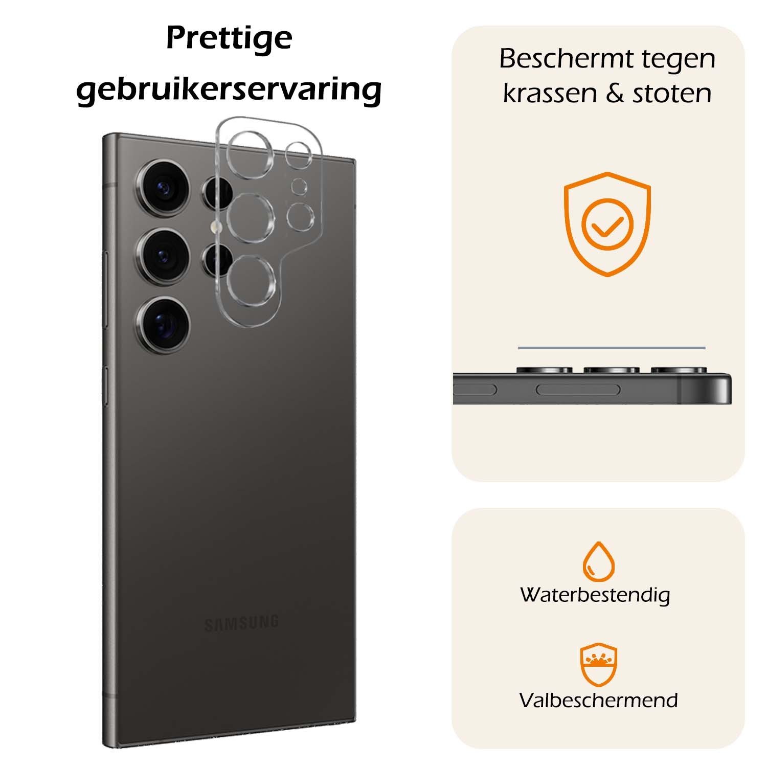 Nomfy Screenprotector Geschikt voor Samsung S24 Ultra Camera Screen Protector Beschermglas - Screenprotector Geschikt voor Samsung Galaxy S24 Ultra Camera Screenprotector Tempered Glass - 3 PACK