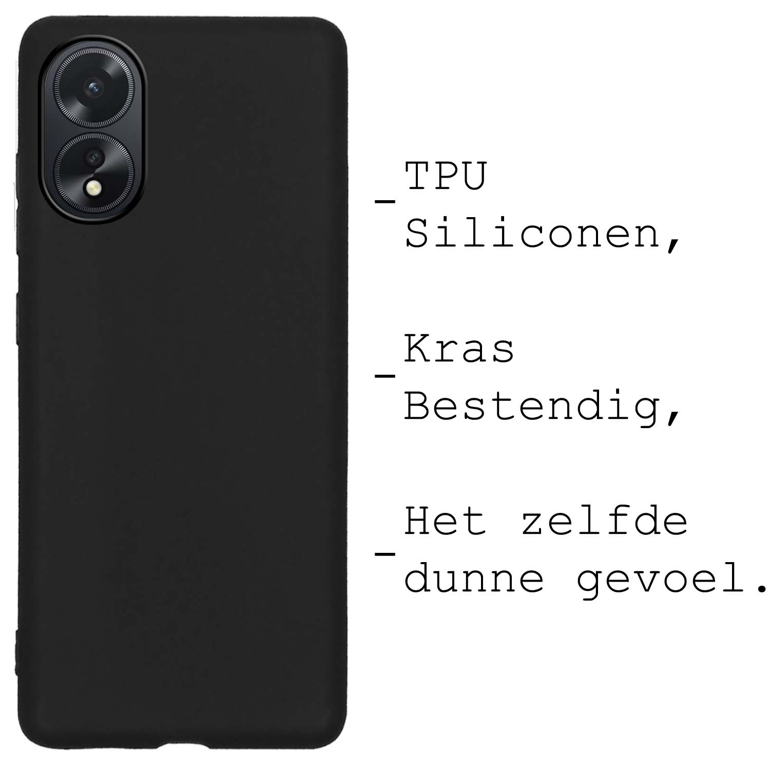 BASEY. Hoes Geschikt voor OPPO A38 Hoesje Siliconen Back Cover Case - Hoesje Geschikt voor OPPO A38 Hoes Cover Hoesje - Zwart - 2 Stuks