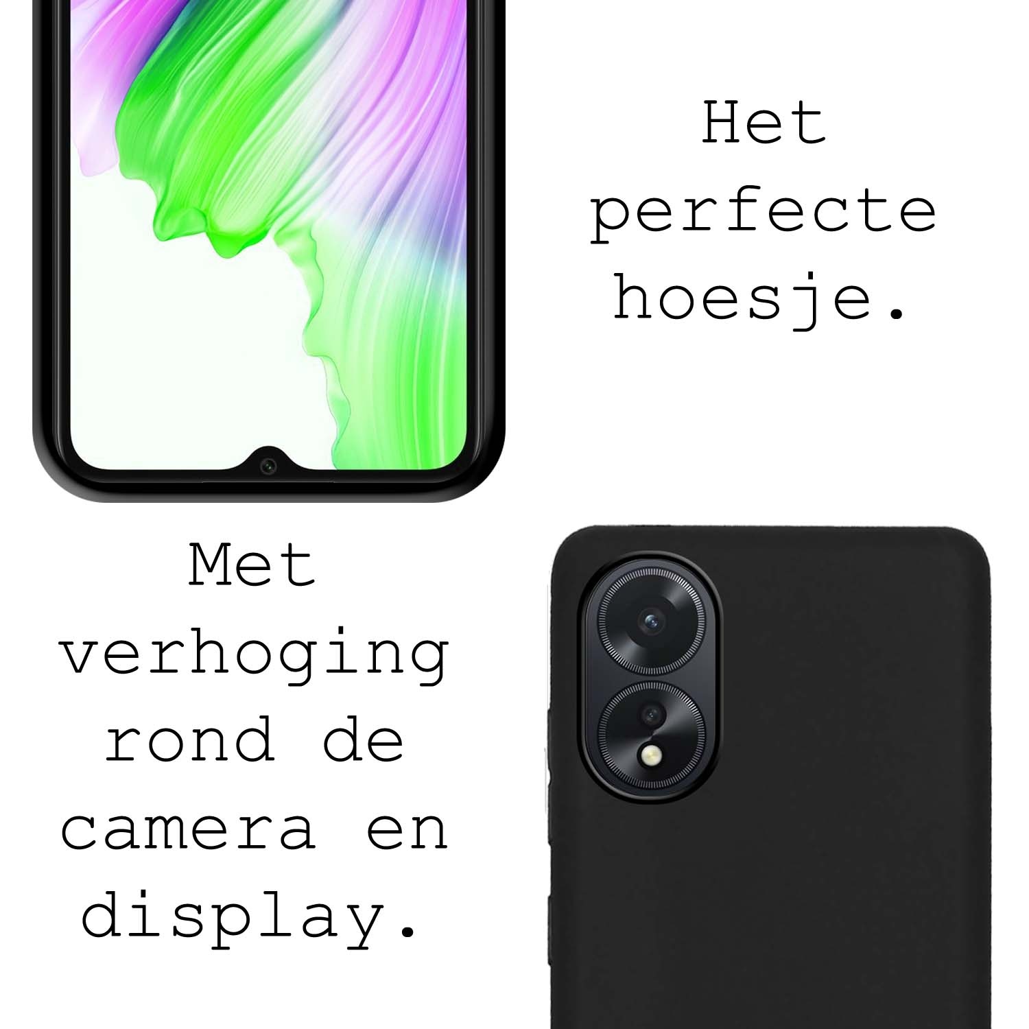 BASEY. Hoes Geschikt voor OPPO A38 Hoesje Siliconen Back Cover Case Met 2x Screenprotector - Hoesje Geschikt voor OPPO A38 Hoes Cover Hoesje - Zwart