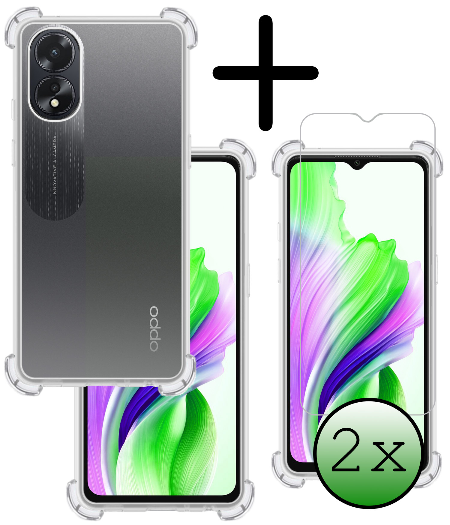 BASEY. Hoes Geschikt voor OPPO A38 Hoesje Shock Proof Case Hoes Siliconen Met 2x Screenprotector - Hoesje Geschikt voor OPPO A38 Hoes Cover Shockproof - Transparant