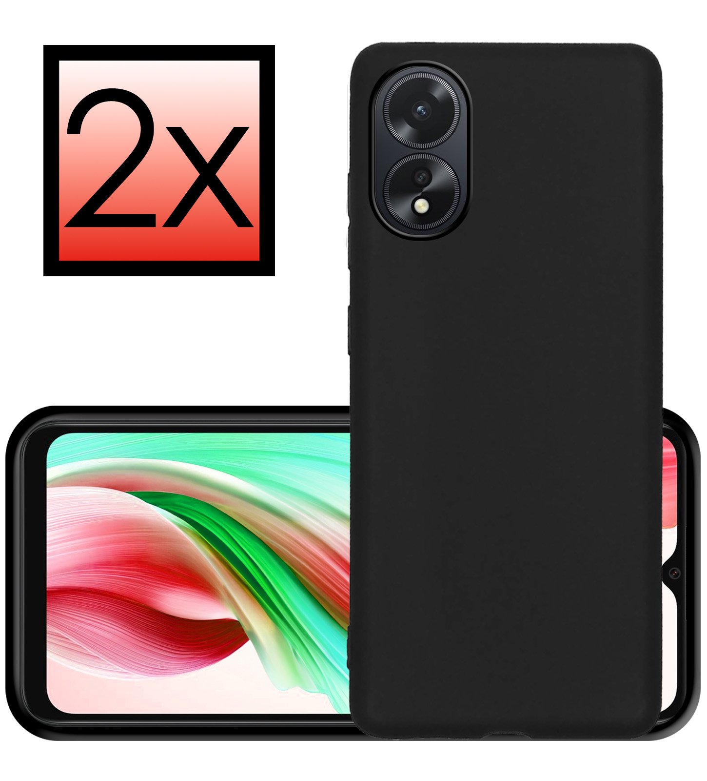 NoXx Hoes Geschikt voor OPPO A38 Hoesje Cover Siliconen Back Case Hoes - Zwart - 2x