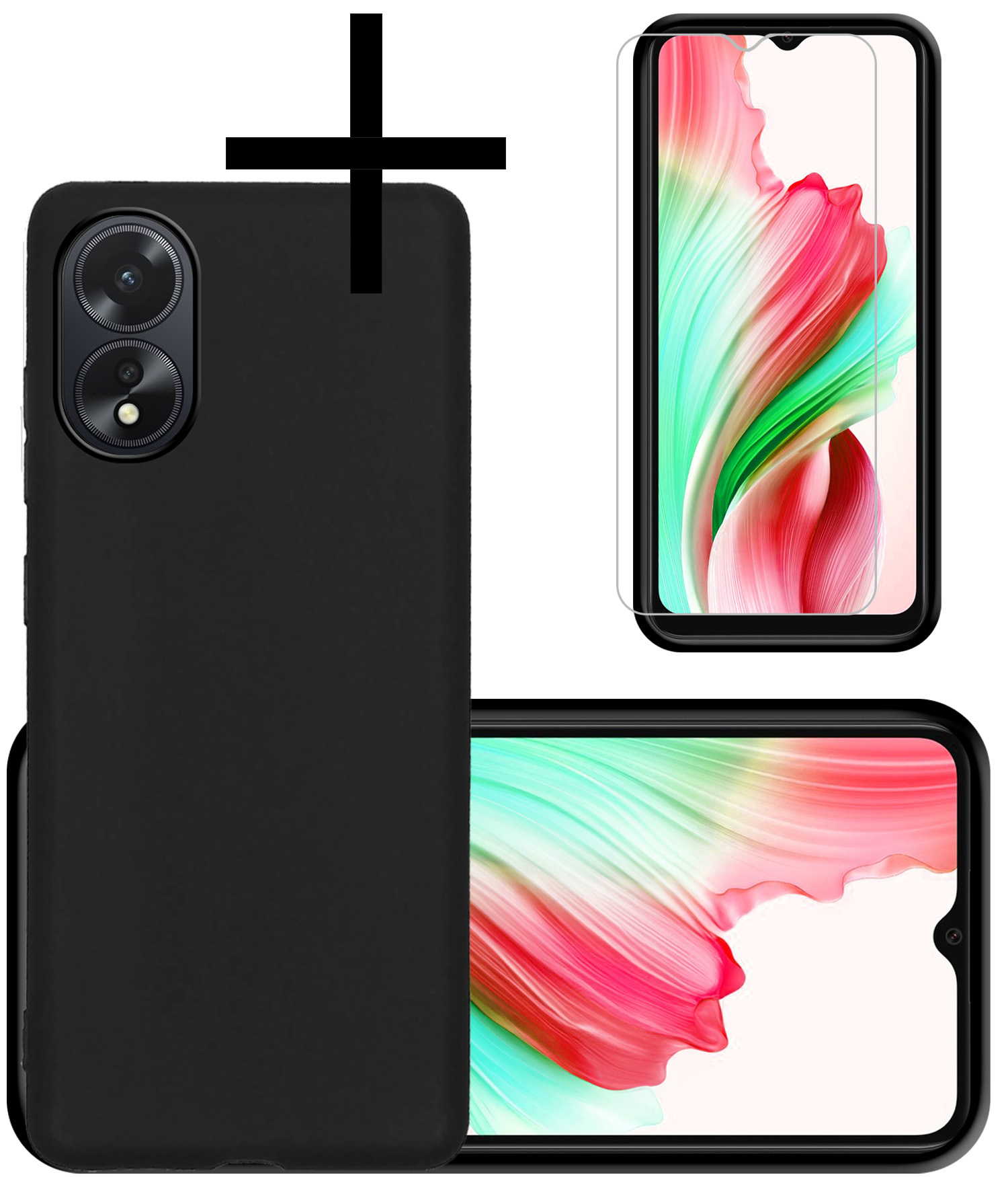 NoXx Hoes Geschikt voor OPPO A38 Hoesje Cover Siliconen Back Case Hoes Met Screenprotector - Zwart