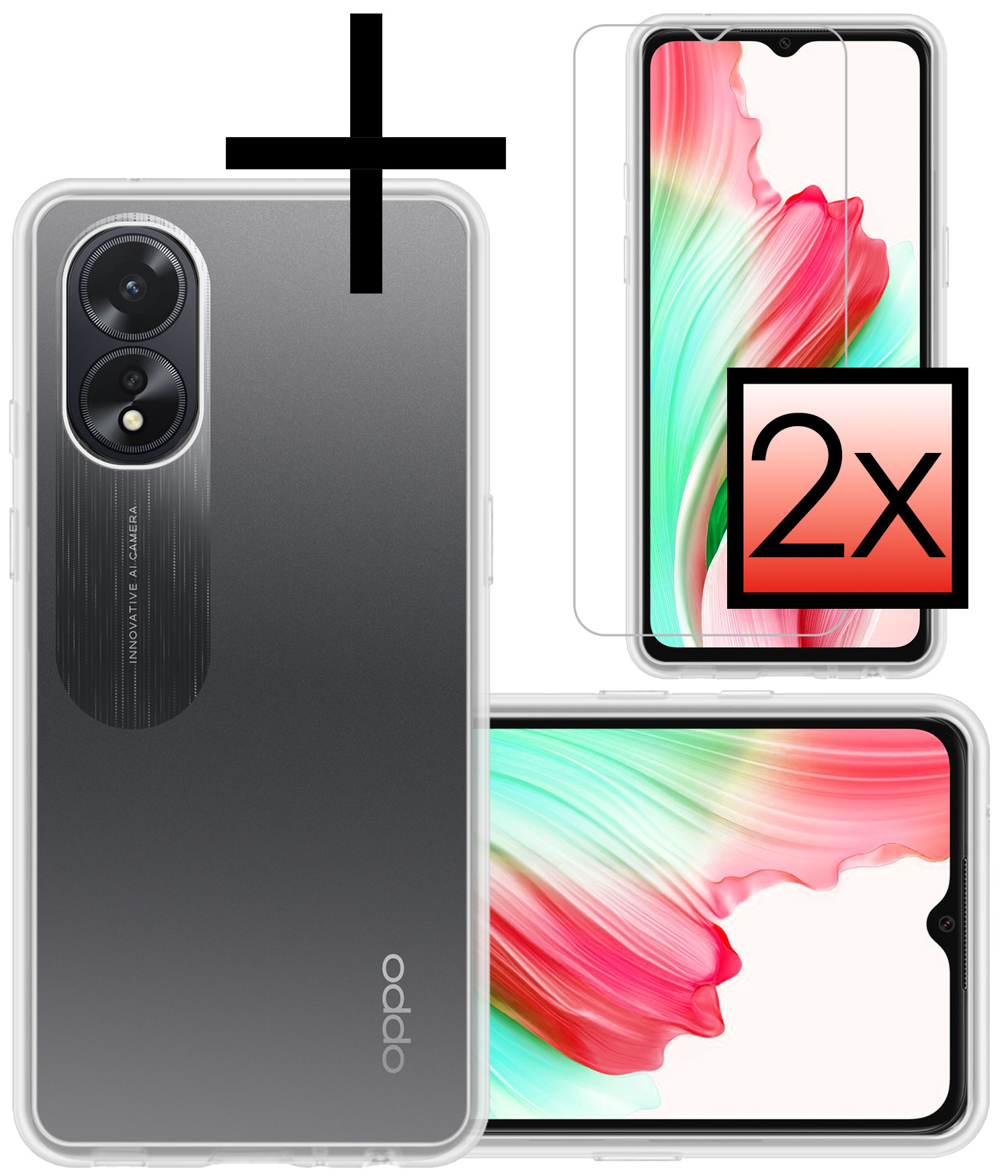 NoXx Hoes Geschikt voor OPPO A38 Hoesje Cover Siliconen Back Case Hoes Met 2x Screenprotector - Transparant