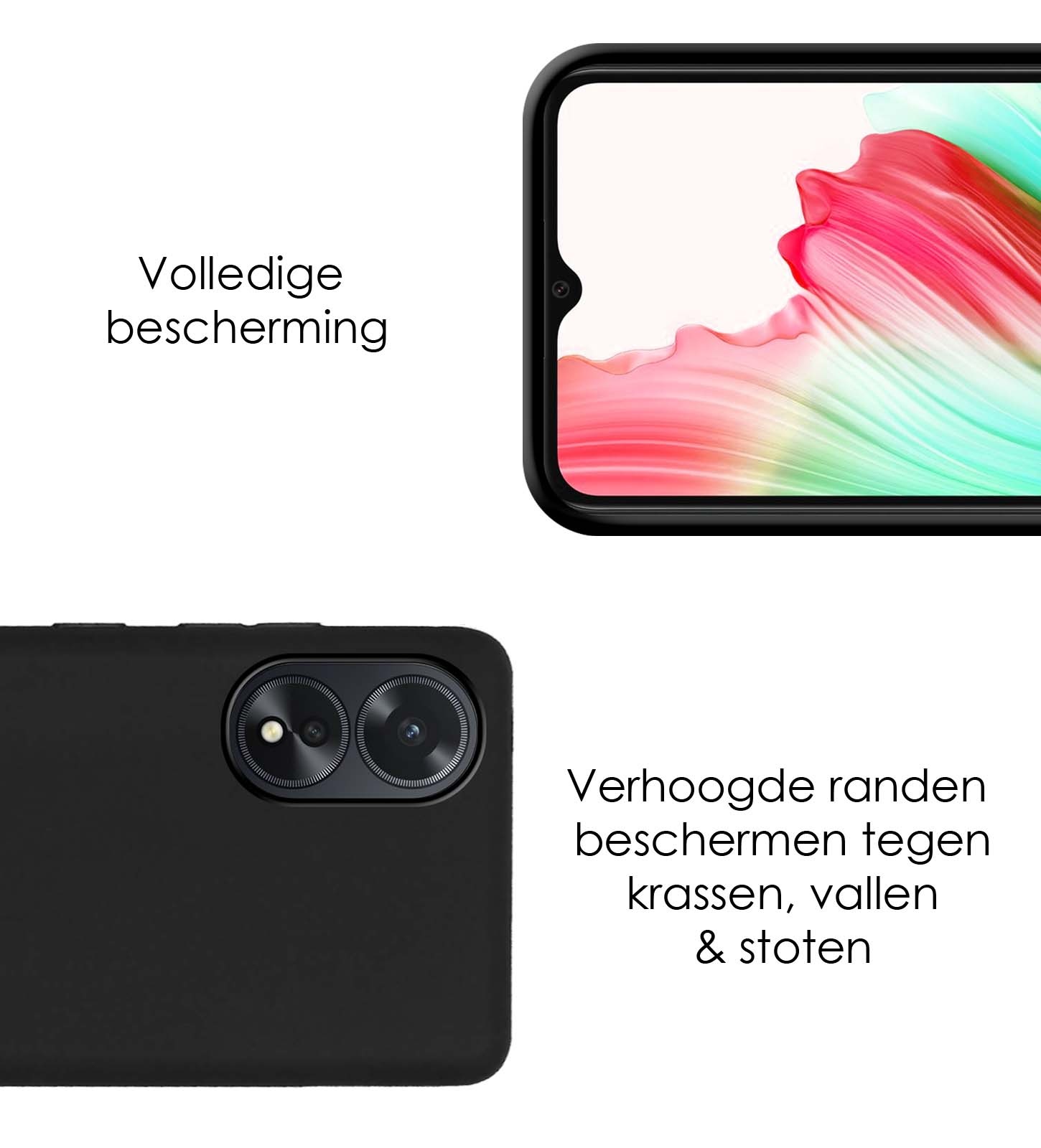 NoXx Hoes Geschikt voor OPPO A38 Hoesje Cover Siliconen Back Case Hoes Met 2x Screenprotector - Zwart