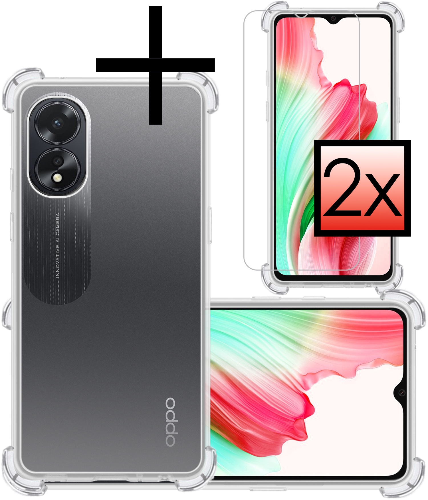 NoXx Hoes Geschikt voor OPPO A38 Hoesje Siliconen Cover Shock Proof Back Case Shockproof Hoes Met 2x Screenprotector - Transparant