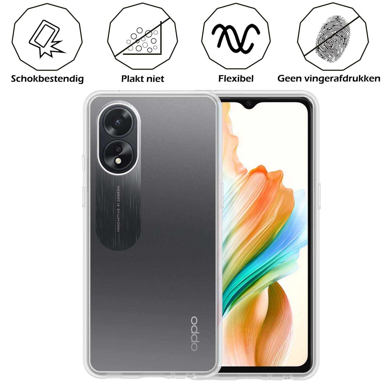 Nomfy Hoesje Geschikt voor OPPO A38 Hoesje Siliconen Cover Case - Hoes Geschikt voor OPPO A38 Hoes Back Case - 2-PACK - Transparant