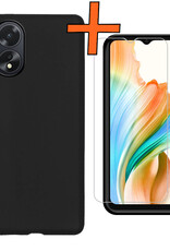 Nomfy Hoesje Geschikt voor OPPO A38 Hoesje Siliconen Cover Case Met Screenprotector - Hoes Geschikt voor OPPO A38 Hoes Back Case - Zwart