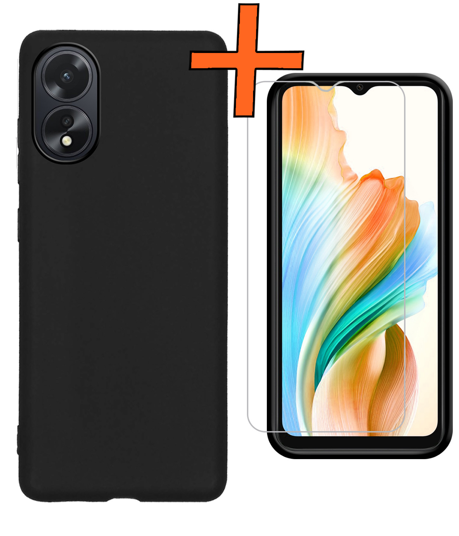 Nomfy Hoesje Geschikt voor OPPO A38 Hoesje Siliconen Cover Case Met Screenprotector - Hoes Geschikt voor OPPO A38 Hoes Back Case - Zwart