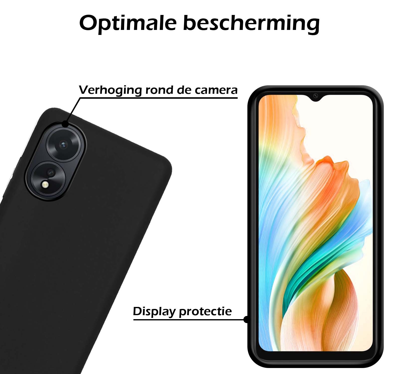 Nomfy Hoesje Geschikt voor OPPO A38 Hoesje Siliconen Cover Case Met Screenprotector - Hoes Geschikt voor OPPO A38 Hoes Back Case - Zwart