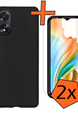 Nomfy Hoesje Geschikt voor OPPO A38 Hoesje Siliconen Cover Case Met 2x Screenprotector - Hoes Geschikt voor OPPO A38 Hoes Back Case - Zwart