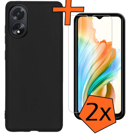Nomfy Nomfy OPPO A38 Hoesje Siliconen Met 2x Screenprotector - Zwart