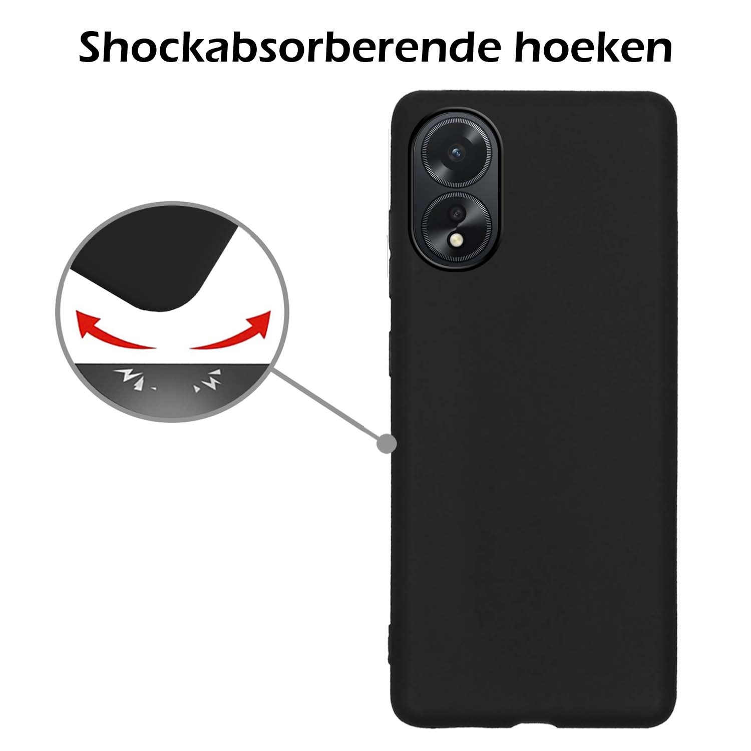 Nomfy Hoesje Geschikt voor OPPO A38 Hoesje Siliconen Cover Case Met 2x Screenprotector - Hoes Geschikt voor OPPO A38 Hoes Back Case - Zwart