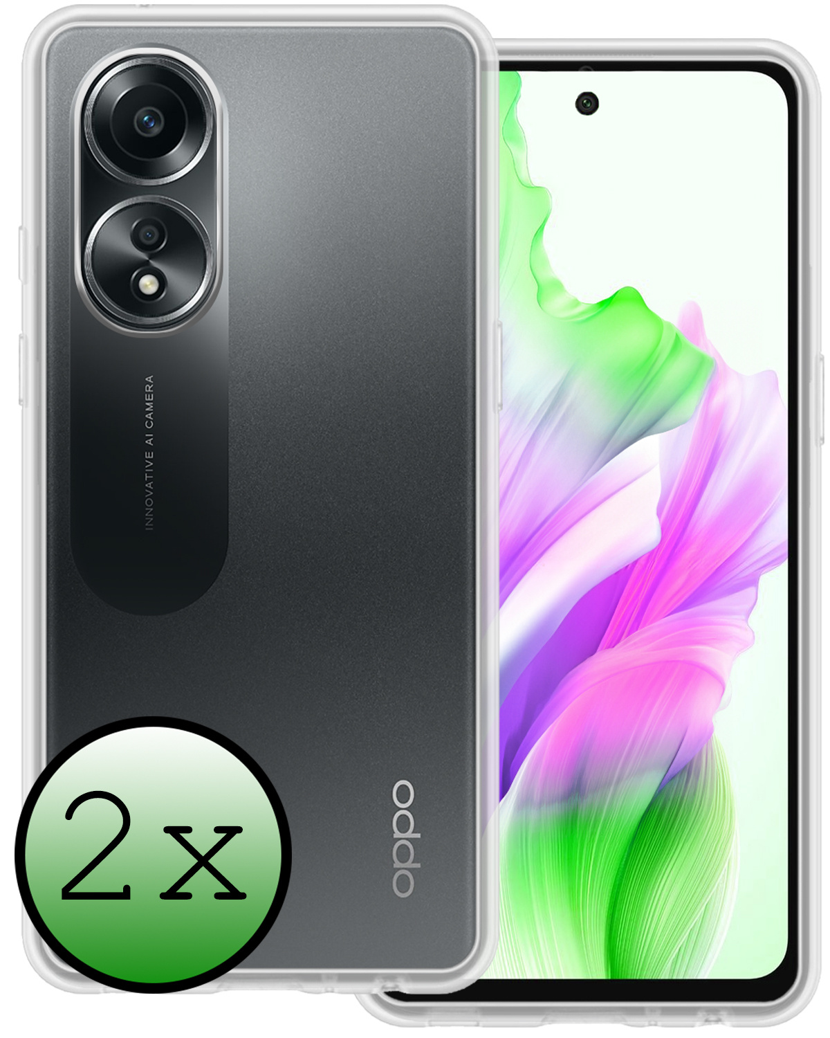 BASEY. Hoes Geschikt voor OPPO A58 Hoesje Siliconen Back Cover Case - Hoesje Geschikt voor OPPO A58 Hoes Cover Hoesje - Transparant - 2 Stuks