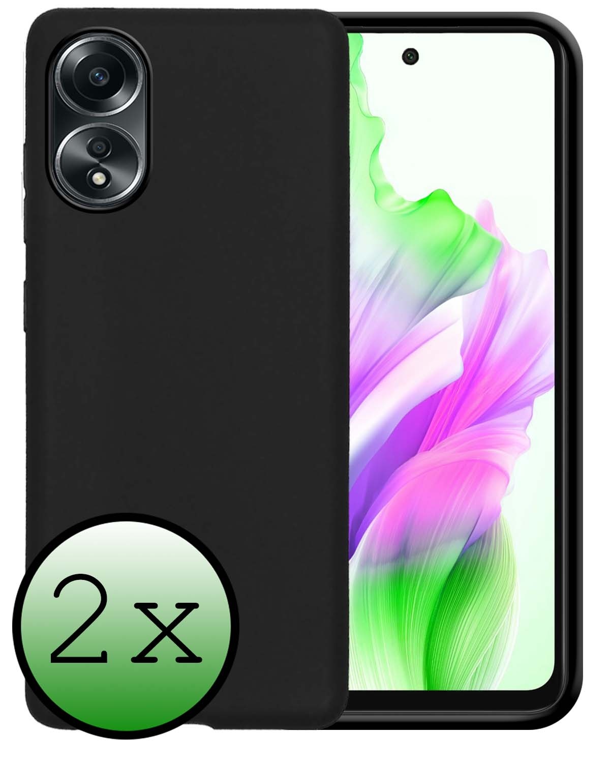 BASEY. Hoes Geschikt voor OPPO A58 Hoesje Siliconen Back Cover Case - Hoesje Geschikt voor OPPO A58 Hoes Cover Hoesje - Zwart - 2 Stuks