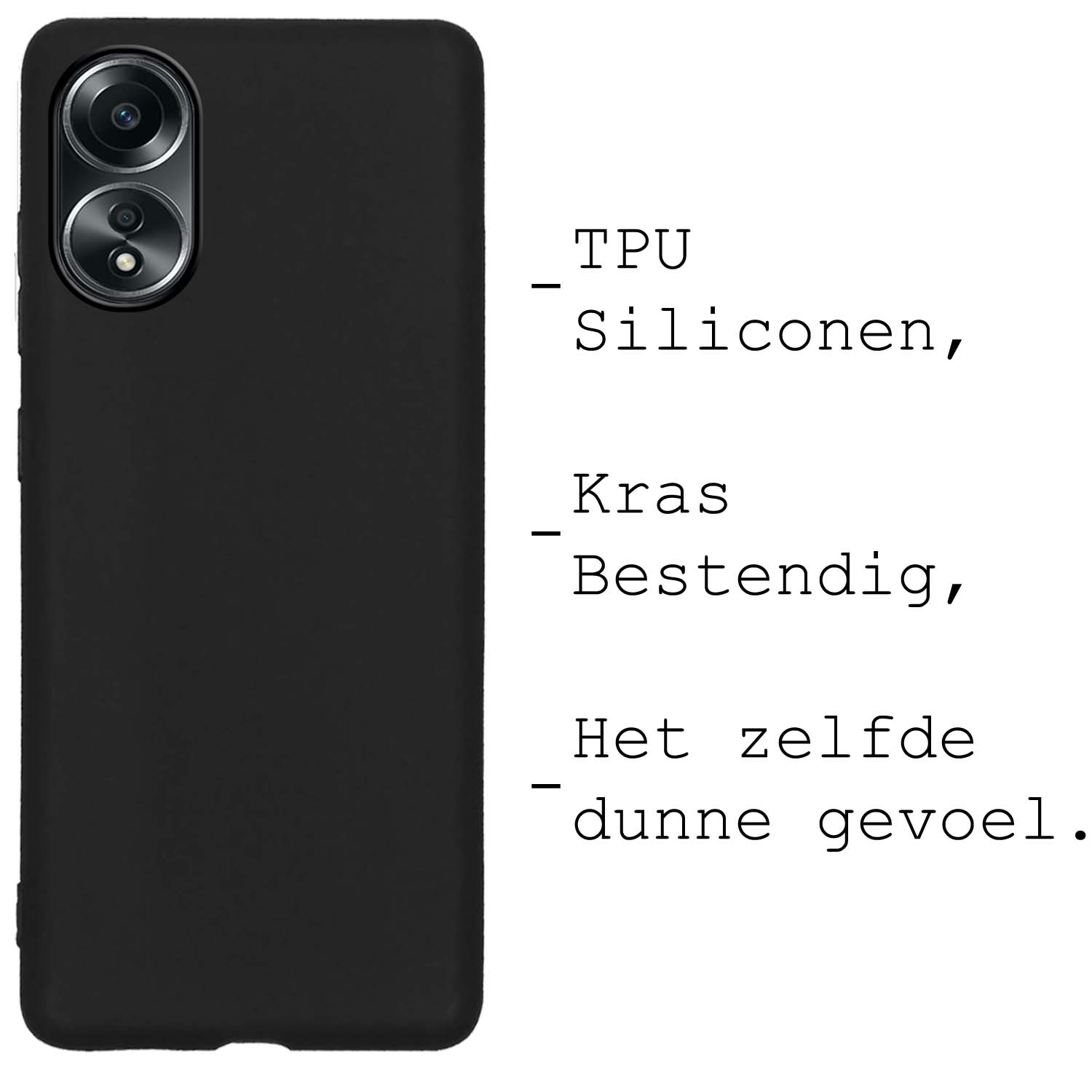 BASEY. Hoes Geschikt voor OPPO A58 Hoesje Siliconen Back Cover Case - Hoesje Geschikt voor OPPO A58 Hoes Cover Hoesje - Zwart - 2 Stuks