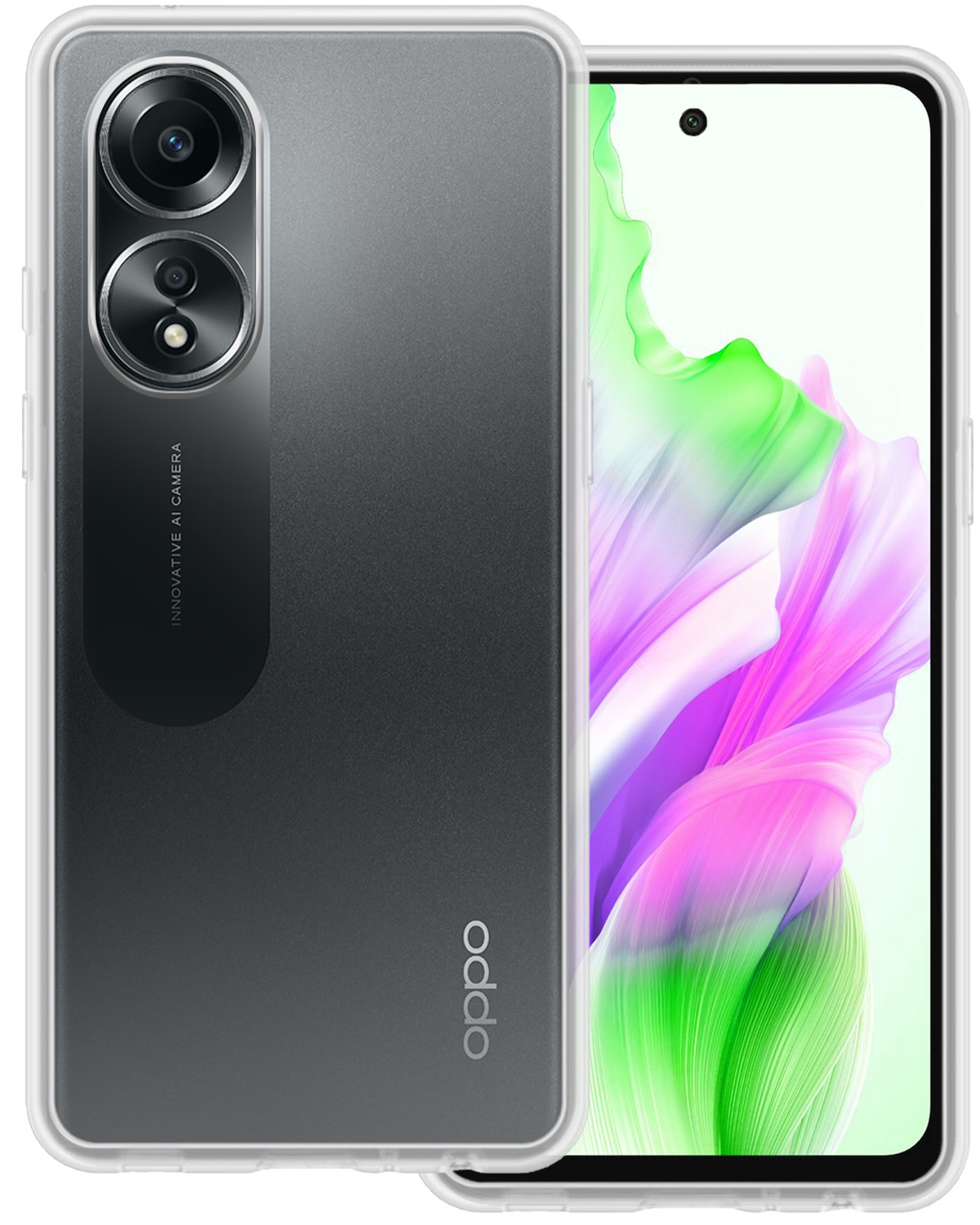 BASEY. Hoes Geschikt voor OPPO A58 Hoesje Siliconen Back Cover Case Met Screenprotector - Hoesje Geschikt voor OPPO A58 Hoes Cover Hoesje - Transparant