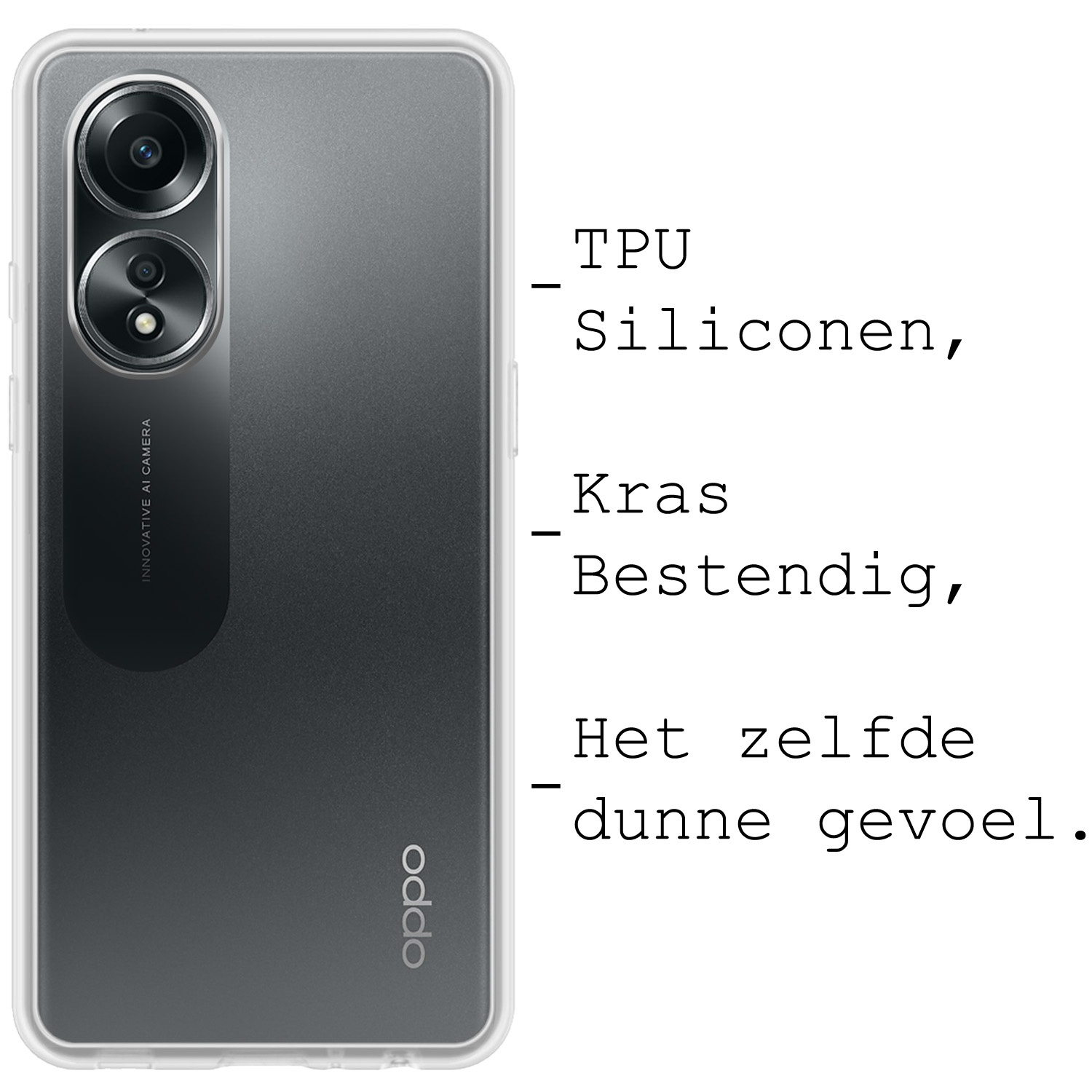 BASEY. Hoes Geschikt voor OPPO A58 Hoesje Siliconen Back Cover Case Met Screenprotector - Hoesje Geschikt voor OPPO A58 Hoes Cover Hoesje - Transparant