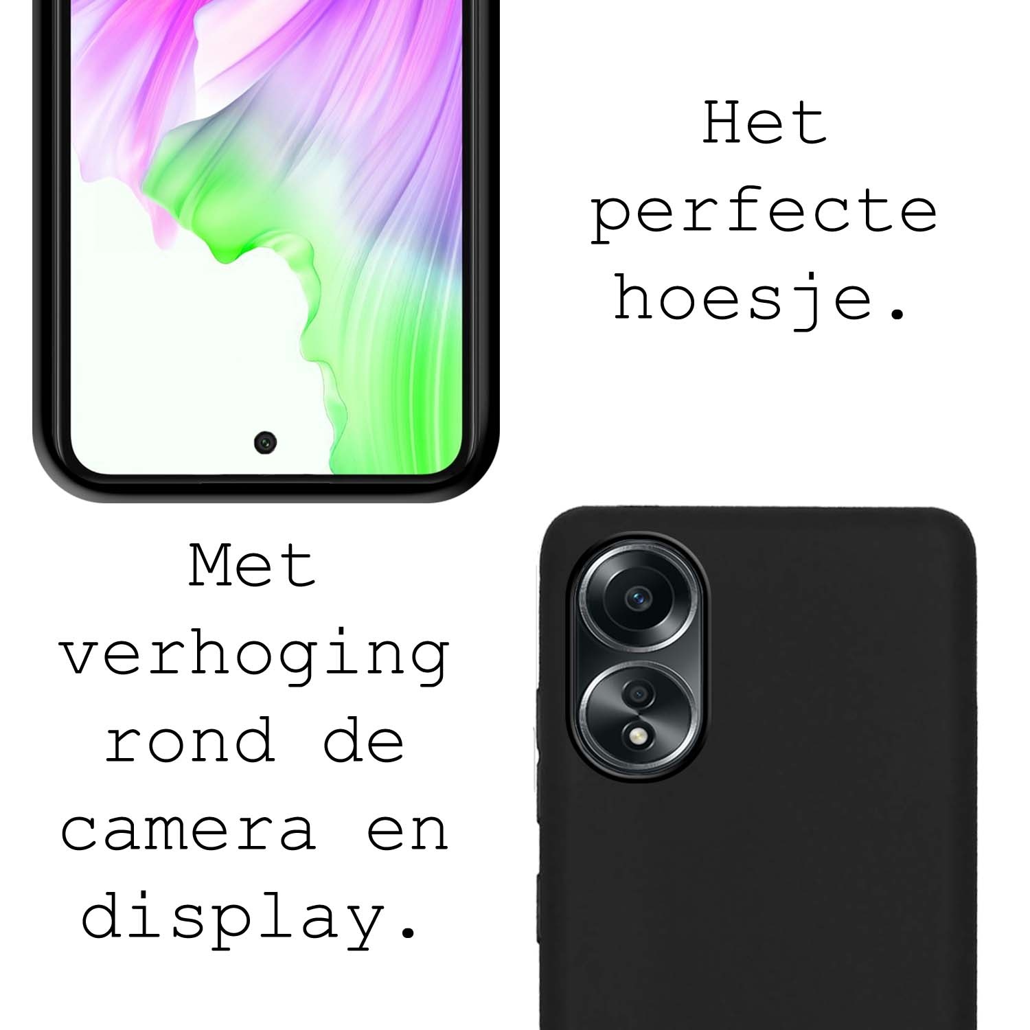 BASEY. Hoes Geschikt voor OPPO A58 Hoesje Siliconen Back Cover Case Met Screenprotector - Hoesje Geschikt voor OPPO A58 Hoes Cover Hoesje - Zwart