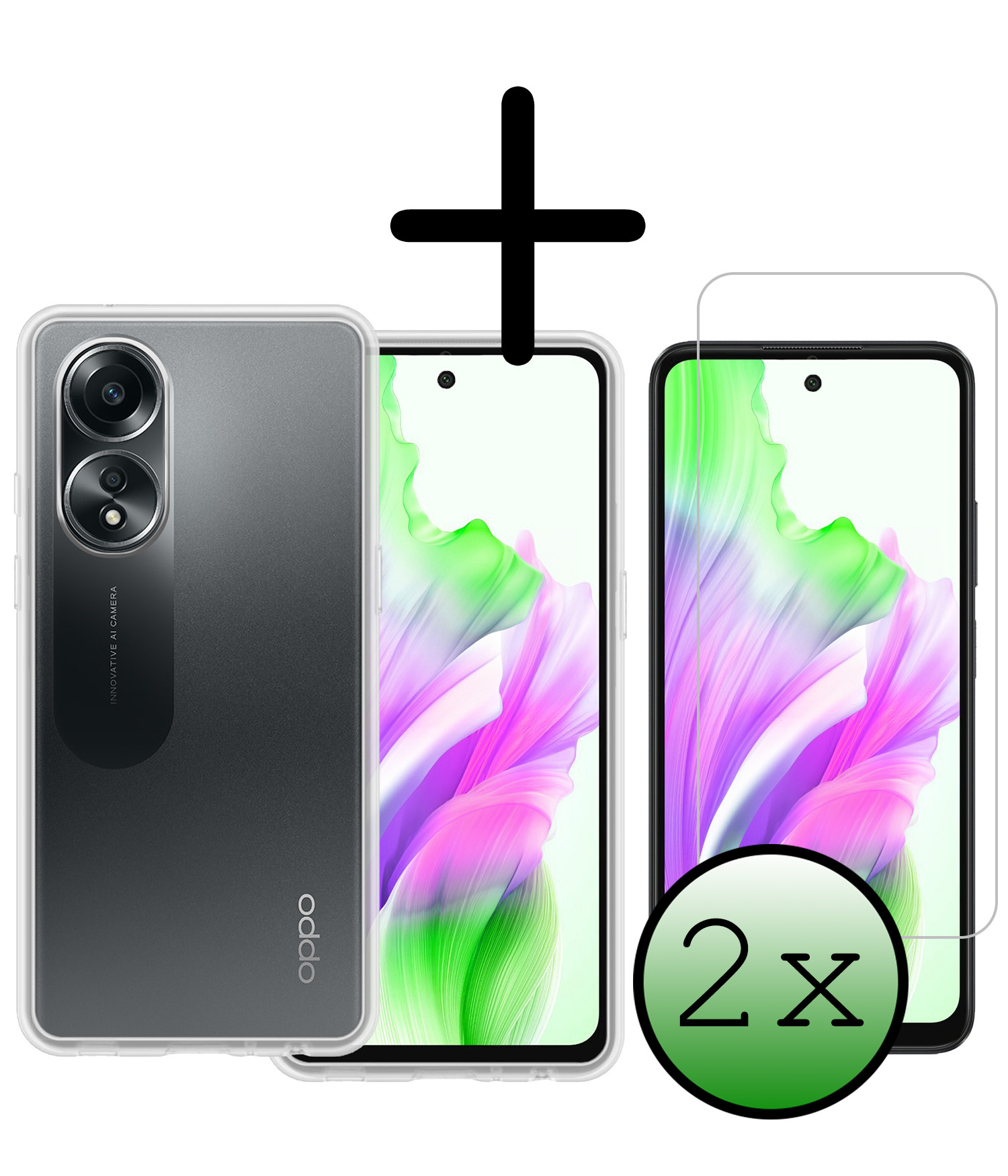 BASEY. Hoes Geschikt voor OPPO A58 Hoesje Siliconen Back Cover Case Met 2x Screenprotector - Hoesje Geschikt voor OPPO A58 Hoes Cover Hoesje - Transparant