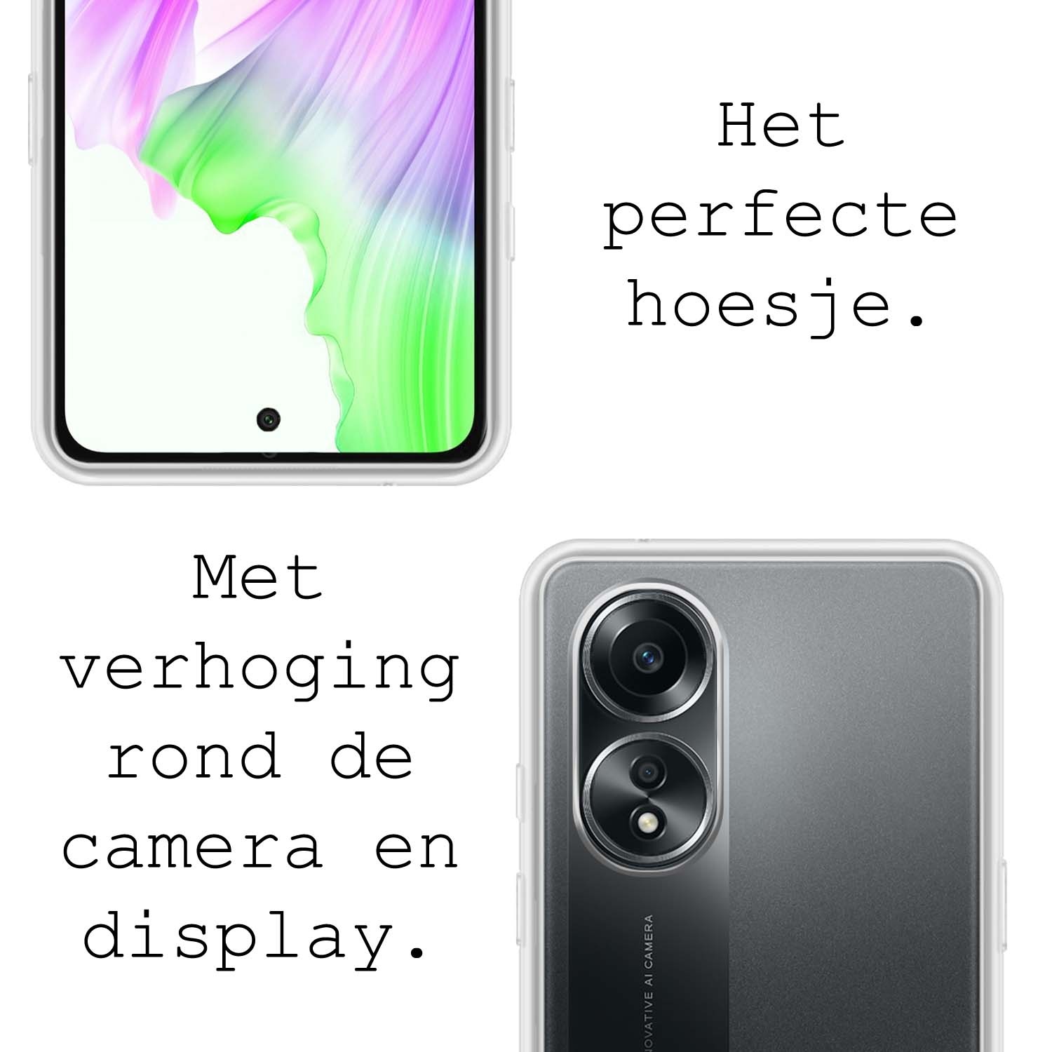 BASEY. Hoes Geschikt voor OPPO A58 Hoesje Siliconen Back Cover Case Met 2x Screenprotector - Hoesje Geschikt voor OPPO A58 Hoes Cover Hoesje - Transparant