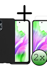 BASEY. Hoes Geschikt voor OPPO A58 Hoesje Siliconen Back Cover Case Met 2x Screenprotector - Hoesje Geschikt voor OPPO A58 Hoes Cover Hoesje - Zwart