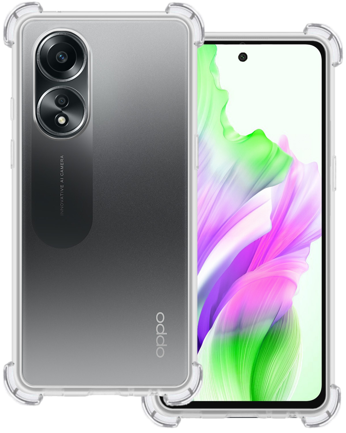 BASEY. Hoes Geschikt voor OPPO A58 Hoesje Shock Proof Case Hoes Siliconen - Hoesje Geschikt voor OPPO A58 Hoes Cover Shockproof - Transparant