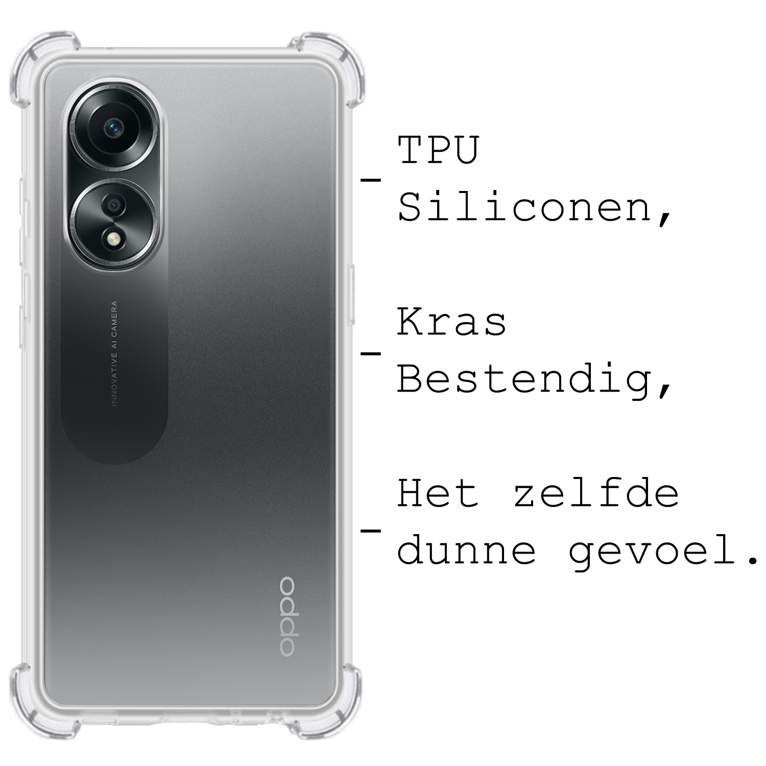 BASEY. Hoes Geschikt voor OPPO A58 Hoesje Shock Proof Case Hoes Siliconen - Hoesje Geschikt voor OPPO A58 Hoes Cover Shockproof - Transparant