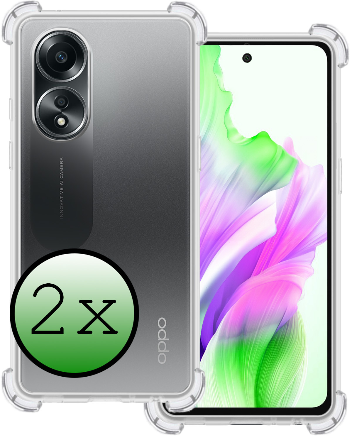 BASEY. Hoes Geschikt voor OPPO A58 Hoesje Shock Proof Case Hoes Siliconen - Hoesje Geschikt voor OPPO A58 Hoes Cover Shockproof - Transparant - 2 Stuks