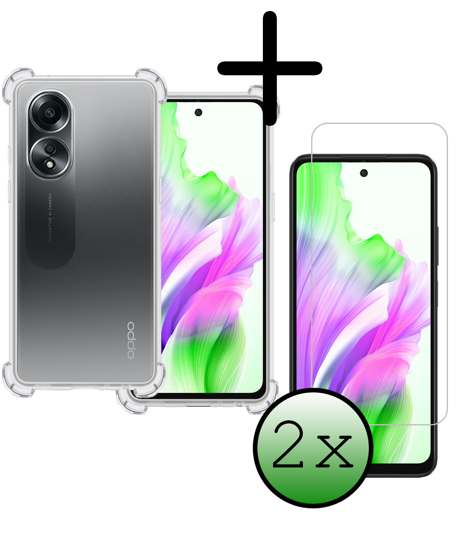 BASEY. Hoes Geschikt voor OPPO A58 Hoesje Shock Proof Case Hoes Siliconen Met 2x Screenprotector - Hoesje Geschikt voor OPPO A58 Hoes Cover Shockproof - Transparant