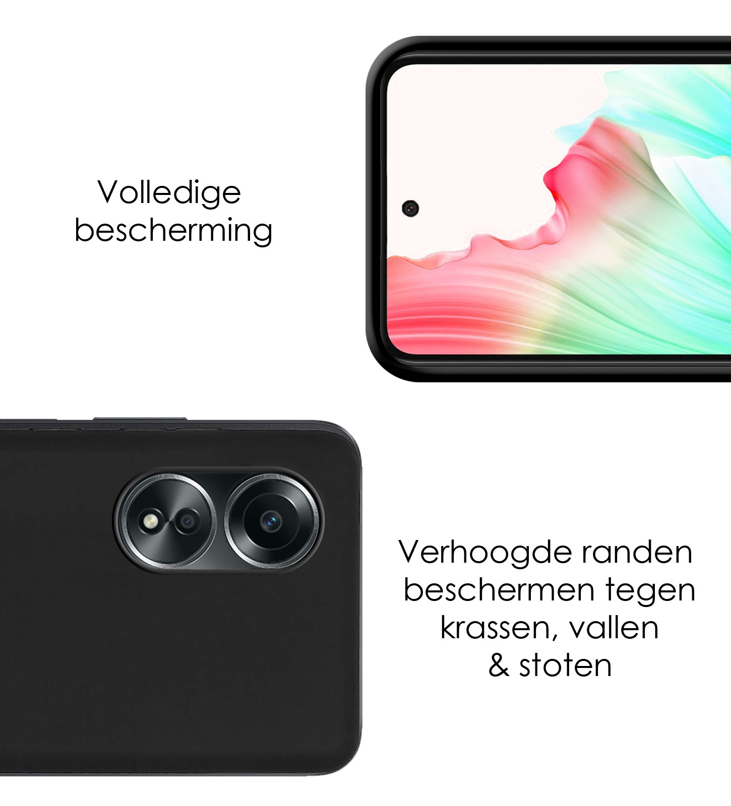 NoXx Hoes Geschikt voor OPPO A58 Hoesje Cover Siliconen Back Case Hoes - Zwart