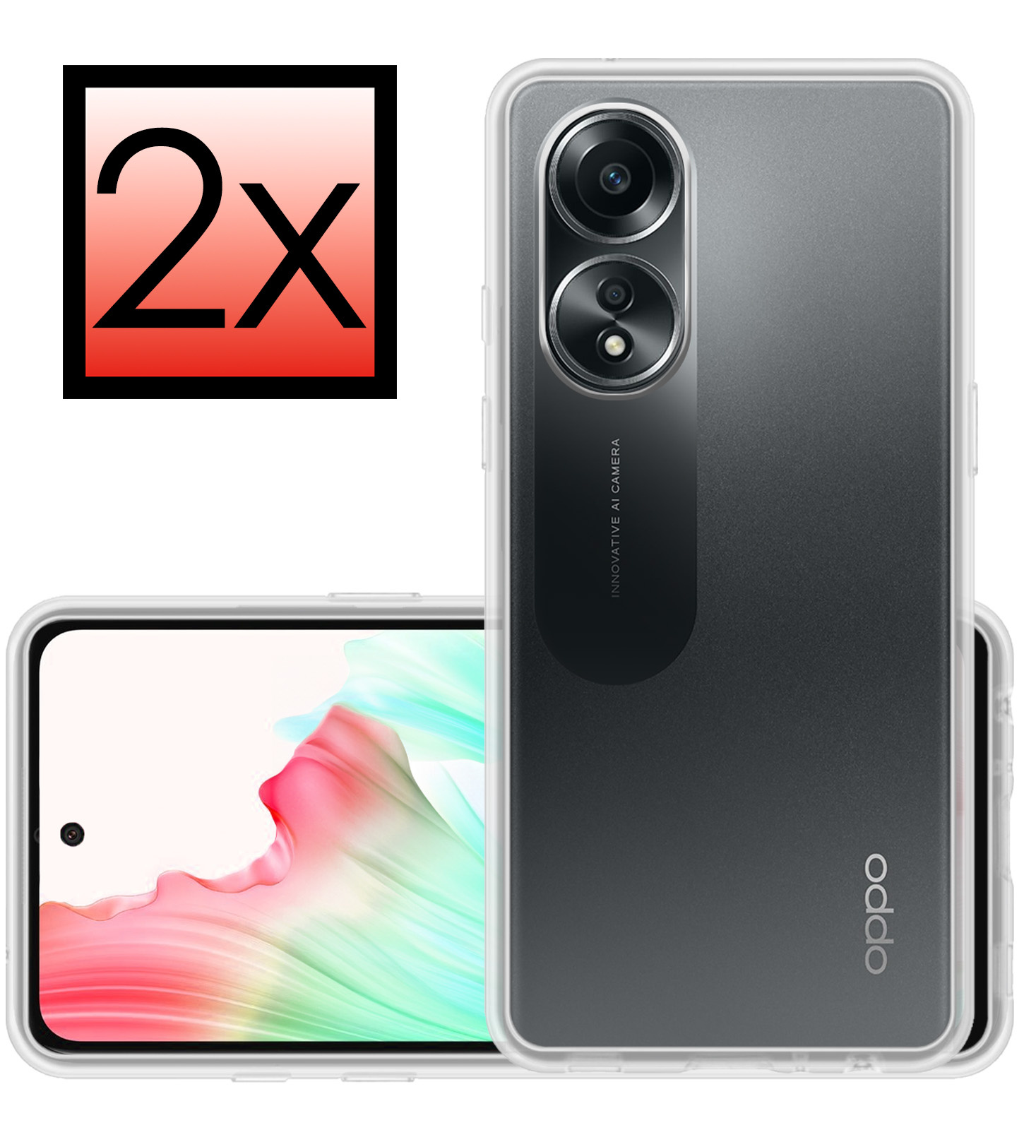 NoXx Hoes Geschikt voor OPPO A58 Hoesje Cover Siliconen Back Case Hoes - Transparant - 2x