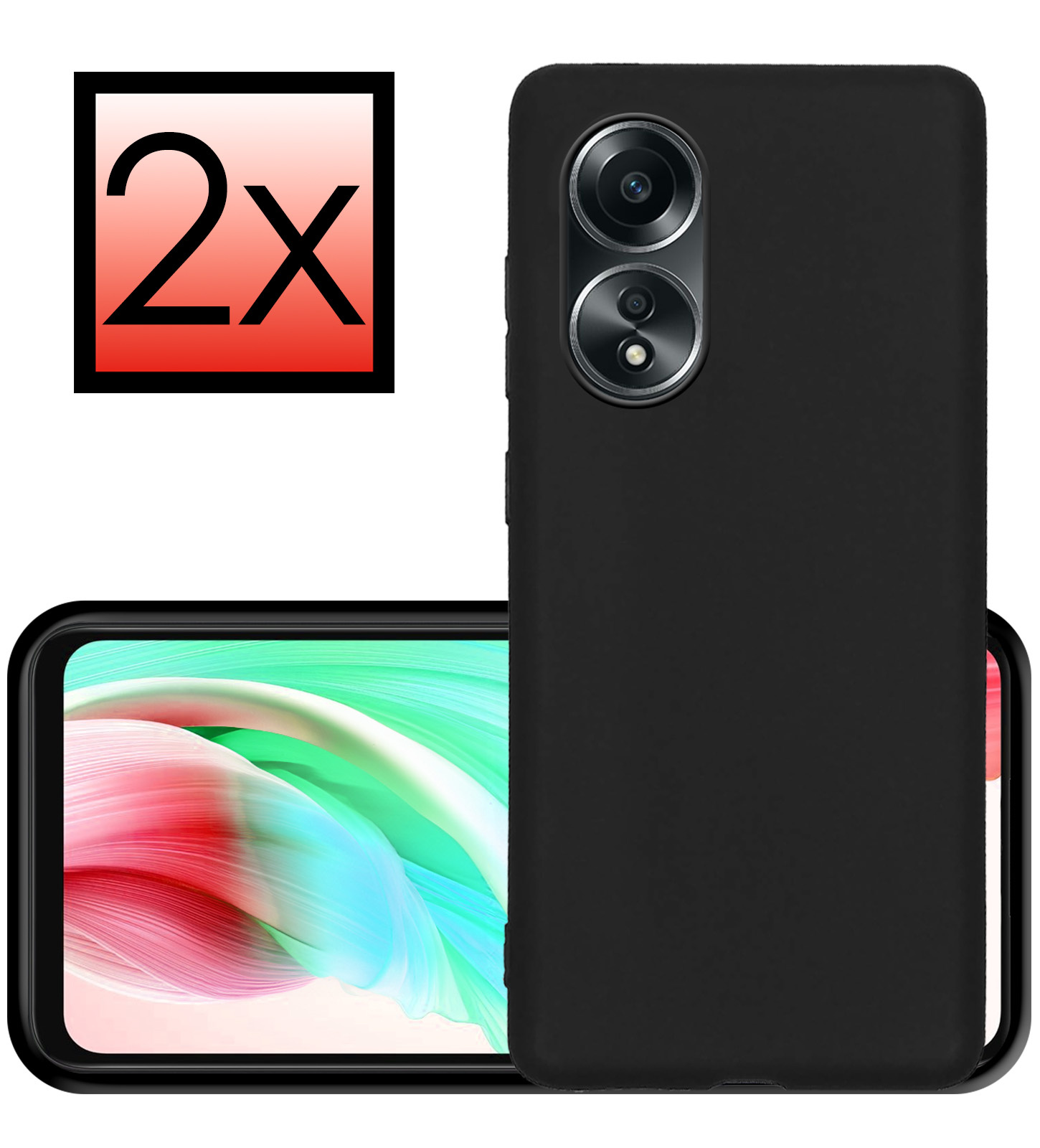 NoXx Hoes Geschikt voor OPPO A58 Hoesje Cover Siliconen Back Case Hoes - Zwart - 2x