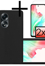 NoXx Hoes Geschikt voor OPPO A58 Hoesje Cover Siliconen Back Case Hoes Met 2x Screenprotector - Zwart
