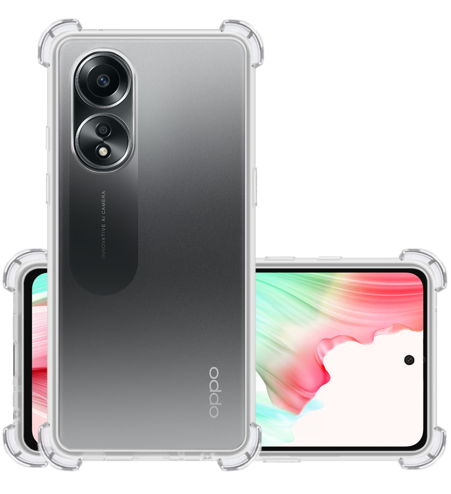 NoXx Hoes Geschikt voor OPPO A58 Hoesje Siliconen Cover Shock Proof Back Case Shockproof Hoes - Transparant