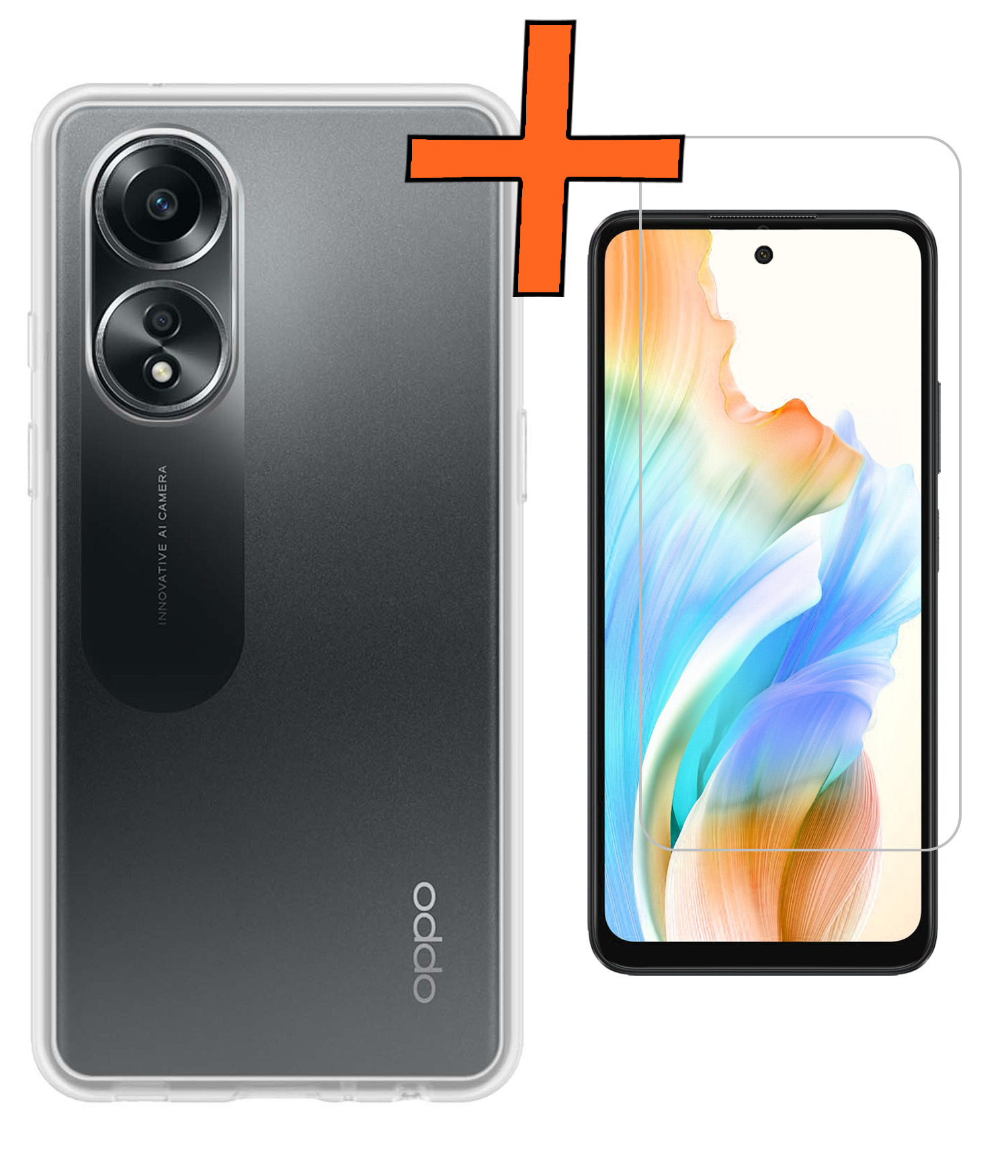 Nomfy Hoesje Geschikt voor OPPO A58 Hoesje Siliconen Cover Case Met Screenprotector - Hoes Geschikt voor OPPO A58 Hoes Back Case - Transparant