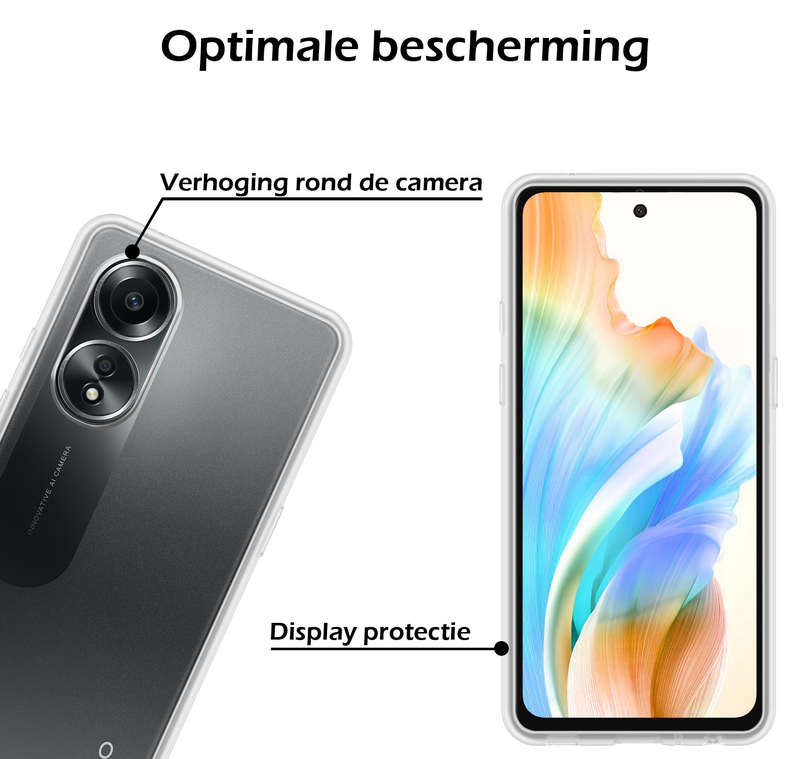 Nomfy Hoesje Geschikt voor OPPO A58 Hoesje Siliconen Cover Case Met Screenprotector - Hoes Geschikt voor OPPO A58 Hoes Back Case - Transparant