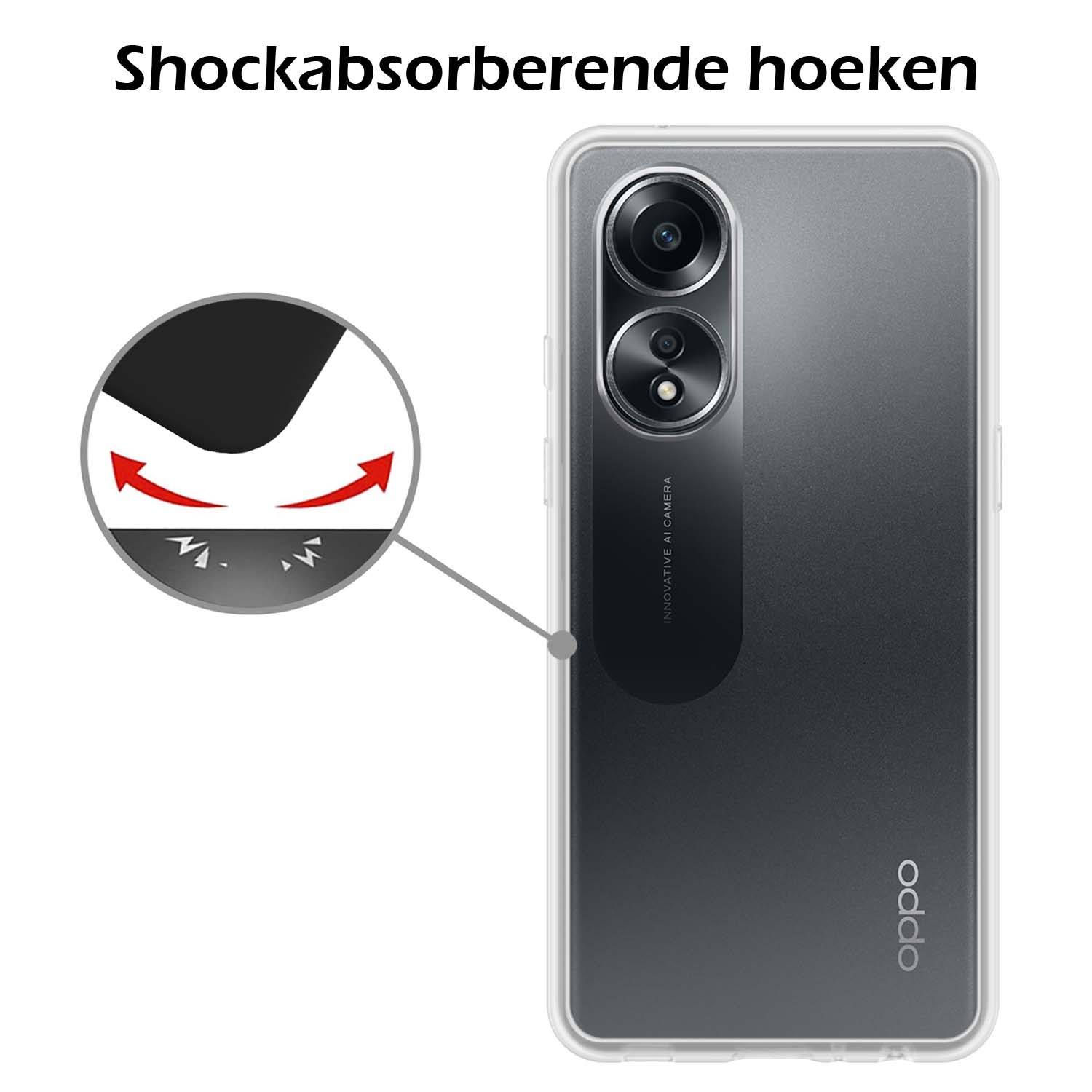 Nomfy Hoesje Geschikt voor OPPO A58 Hoesje Siliconen Cover Case Met Screenprotector - Hoes Geschikt voor OPPO A58 Hoes Back Case - Transparant