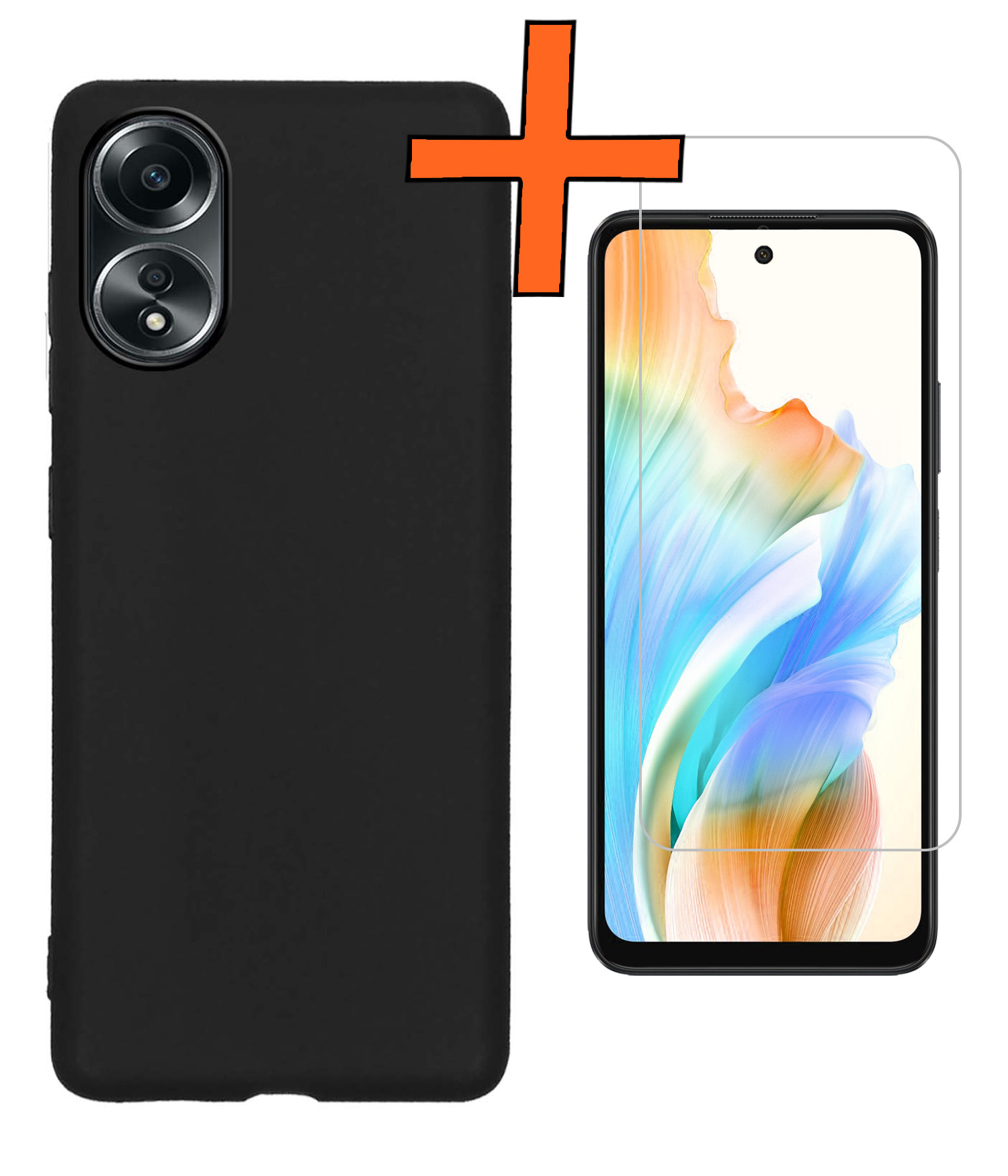 Nomfy Hoesje Geschikt voor OPPO A58 Hoesje Siliconen Cover Case Met Screenprotector - Hoes Geschikt voor OPPO A58 Hoes Back Case - Zwart