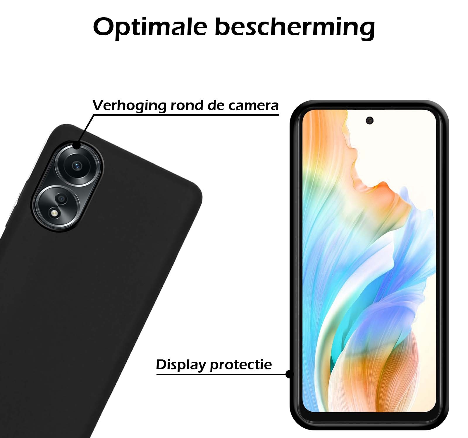 Nomfy Hoesje Geschikt voor OPPO A58 Hoesje Siliconen Cover Case Met 2x Screenprotector - Hoes Geschikt voor OPPO A58 Hoes Back Case - Zwart