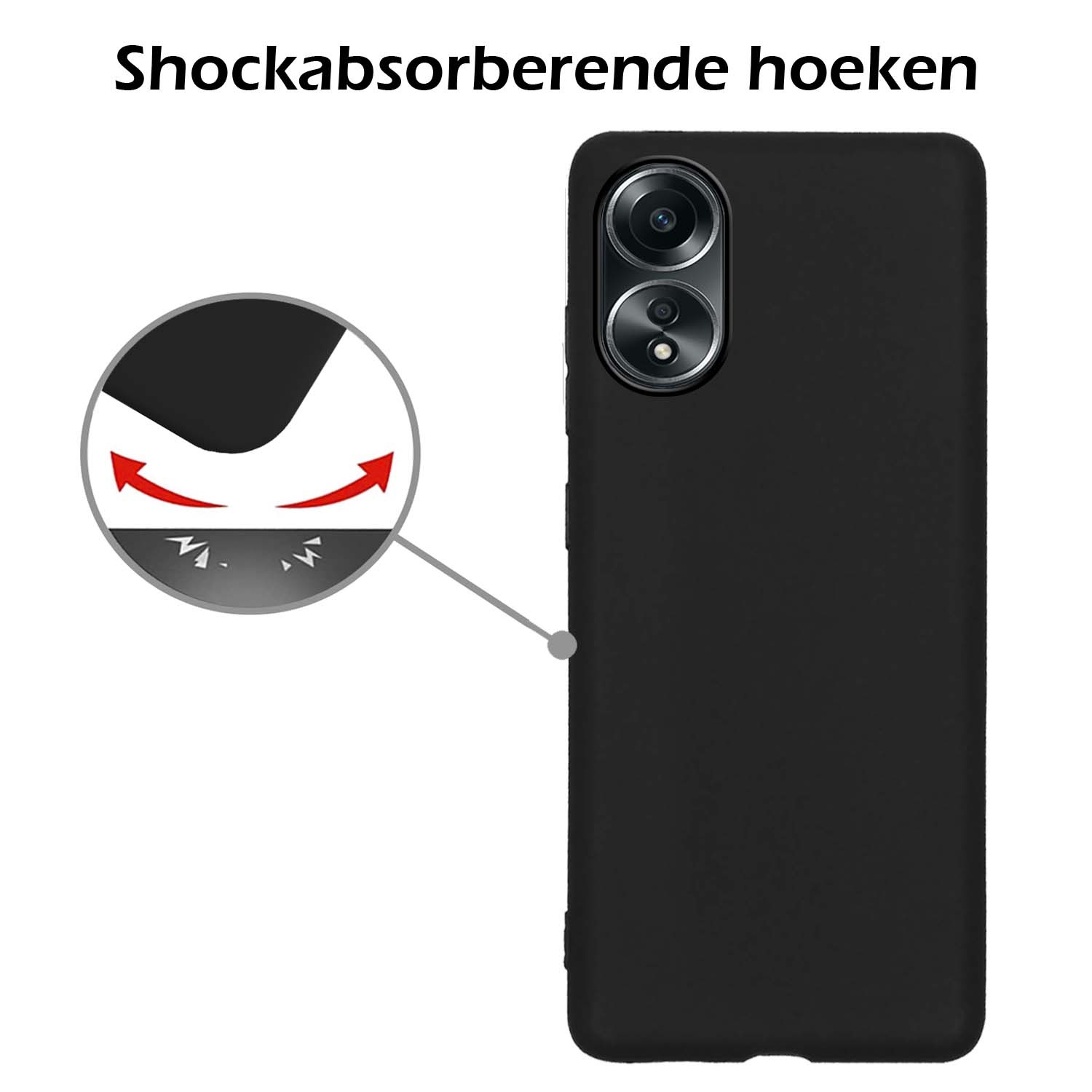 Nomfy Hoesje Geschikt voor OPPO A58 Hoesje Siliconen Cover Case Met 2x Screenprotector - Hoes Geschikt voor OPPO A58 Hoes Back Case - Zwart